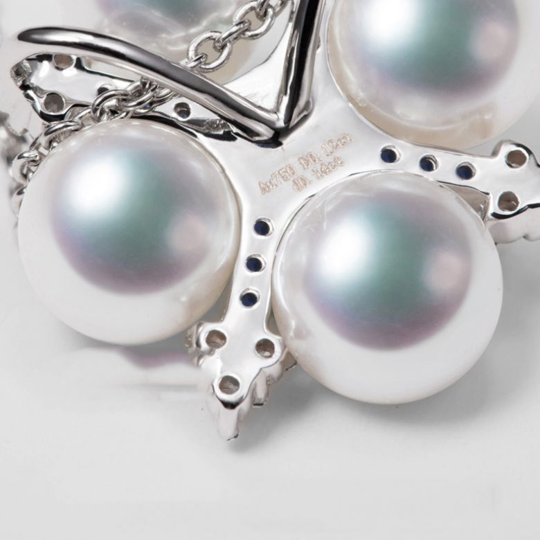 Pendentif Voyage stellaire I Perle Akoya Or blanc Diamant Saphir - 6
