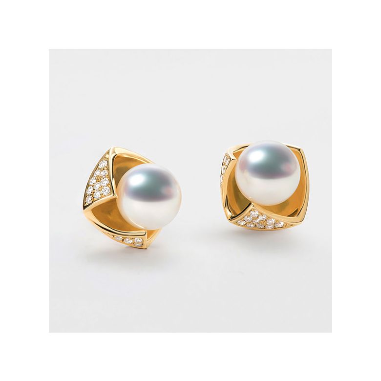 Boucles Oreilles Fukiyose Or jaune Perles Akoya Diamants - 5