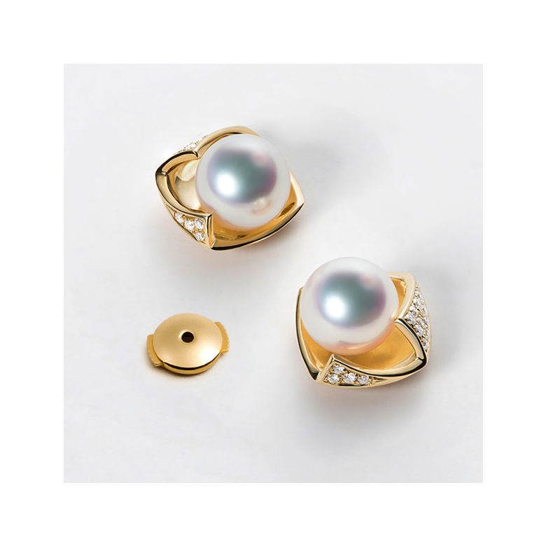 Boucles Oreilles Fukiyose Or jaune Perles Akoya Diamants - 6