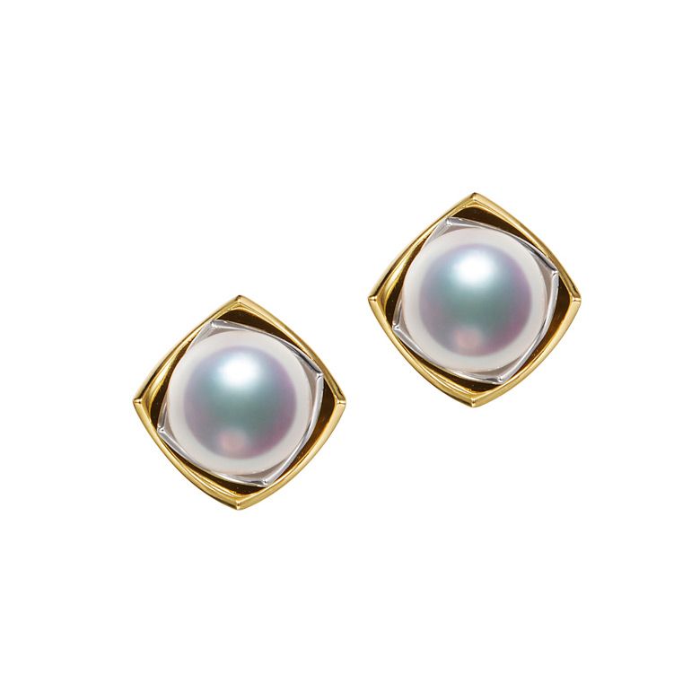 Boucles Oreilles Lotus du Japon. Perle Akoya Or Jaune et Blanc - 1