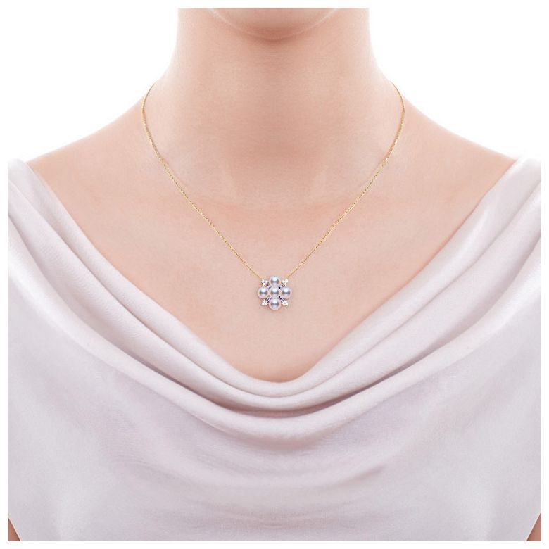 Pendentif Voyage stellaire I Perle Akoya Or jaune Diamant Saphir - 2