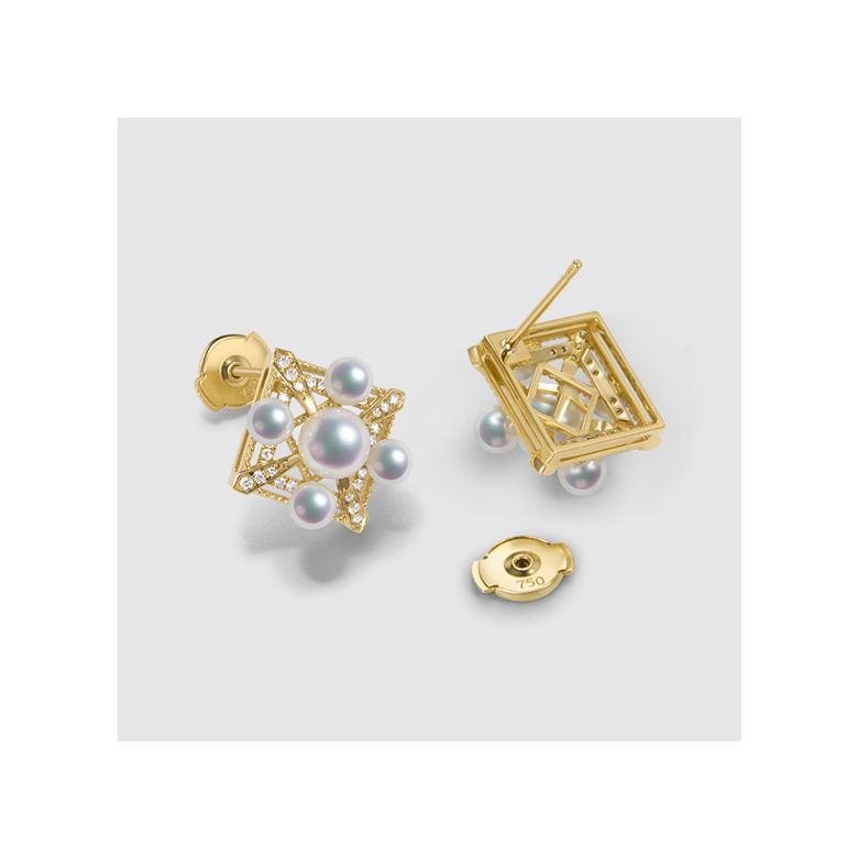 Parure Pendentif Boucles Oreilles Voyage stellaire. Perles Akoya, Or jaune - 12