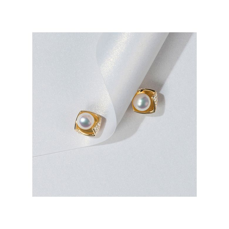 Boucles Oreilles Fukiyose Or jaune Perles Akoya Diamants - 7