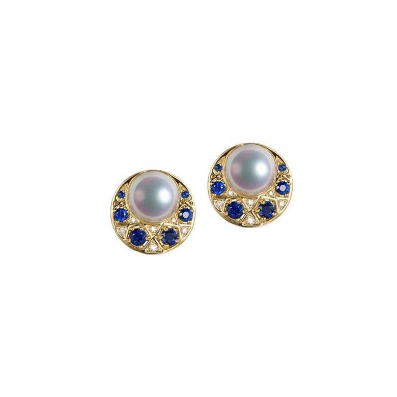 Boucles Oreille Mikadzuki I Perle Akoya Saphir. Croissant de Lune - 1