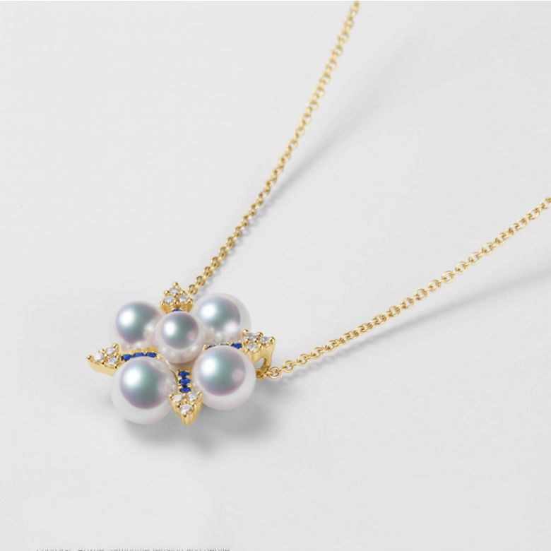 Pendentif Voyage stellaire I Perle Akoya Or jaune Diamant Saphir - 1