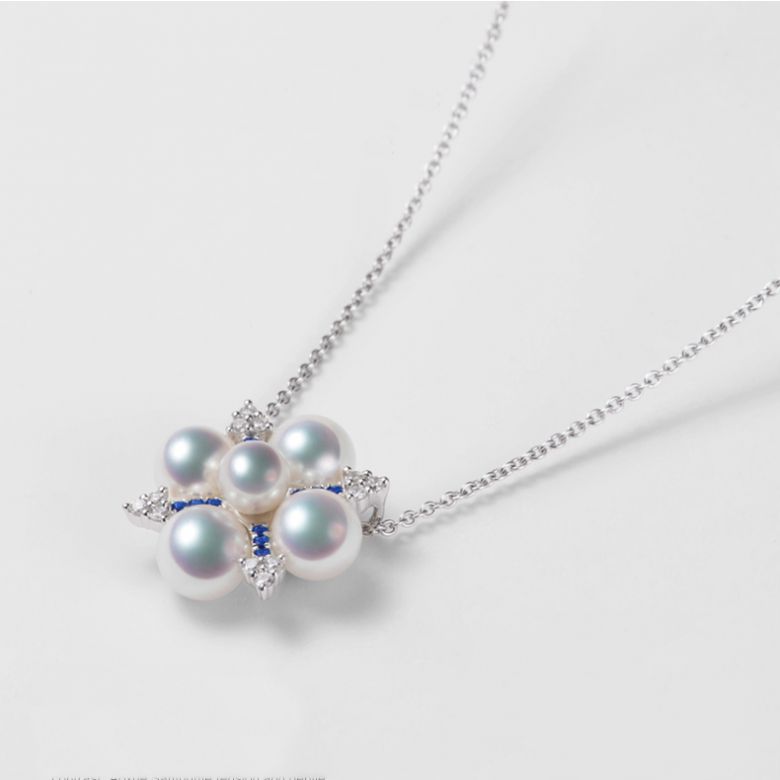 Pendentif Voyage stellaire I Perle Akoya Or blanc Diamant Saphir - 1