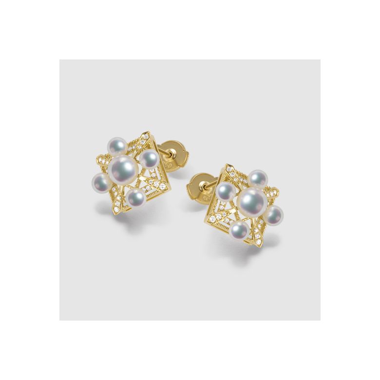 Parure Pendentif Boucles Oreilles Voyage stellaire. Perles Akoya, Or jaune - 9