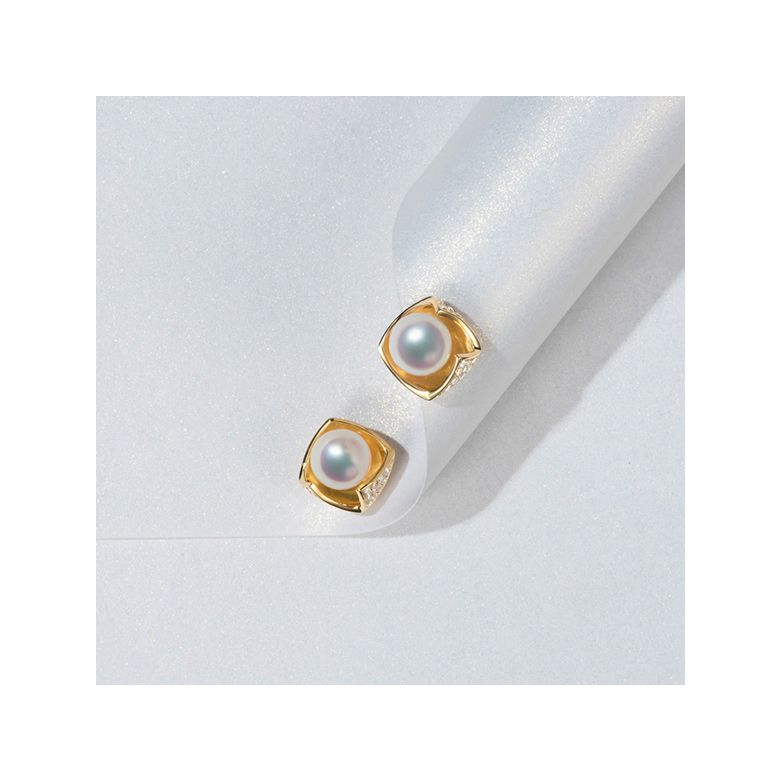 Boucles Oreilles Fukiyose Or jaune Perles Akoya Diamants - 8