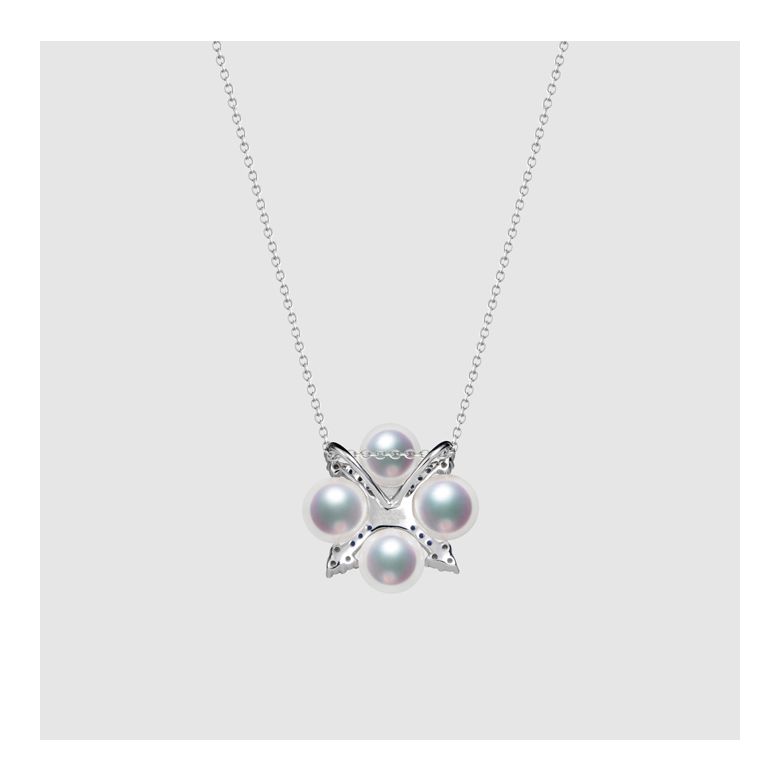 Pendentif Voyage stellaire I Perle Akoya Or blanc Diamant Saphir - 4