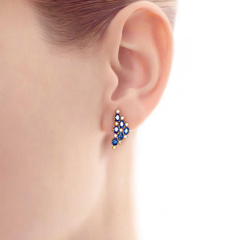 Boucle d oreille Triangle des Bermudes - Saphir, or jaune, diamant - 2