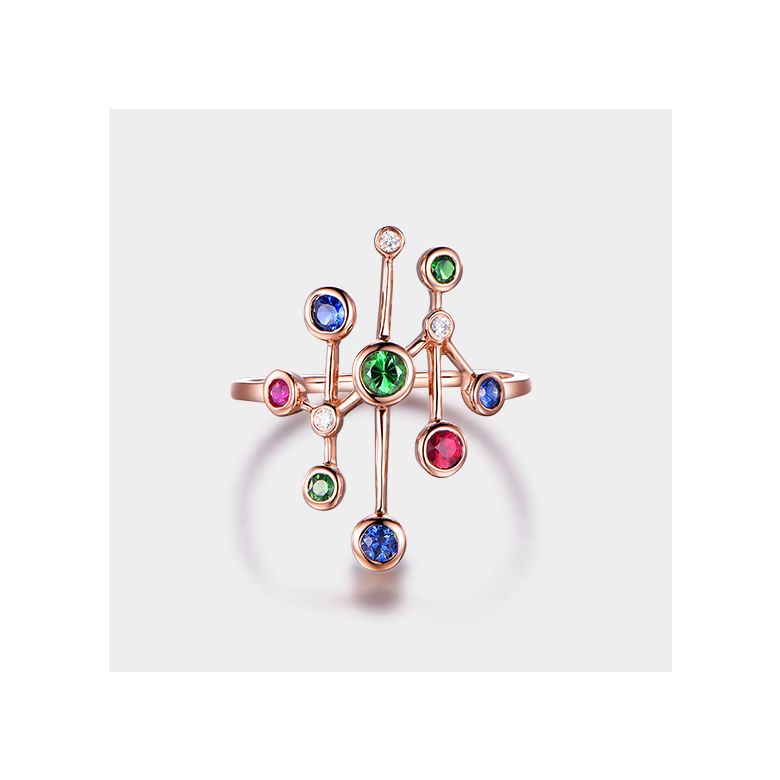 Bague Or rose, pierres précieuses. Gouttes d'amour - 8