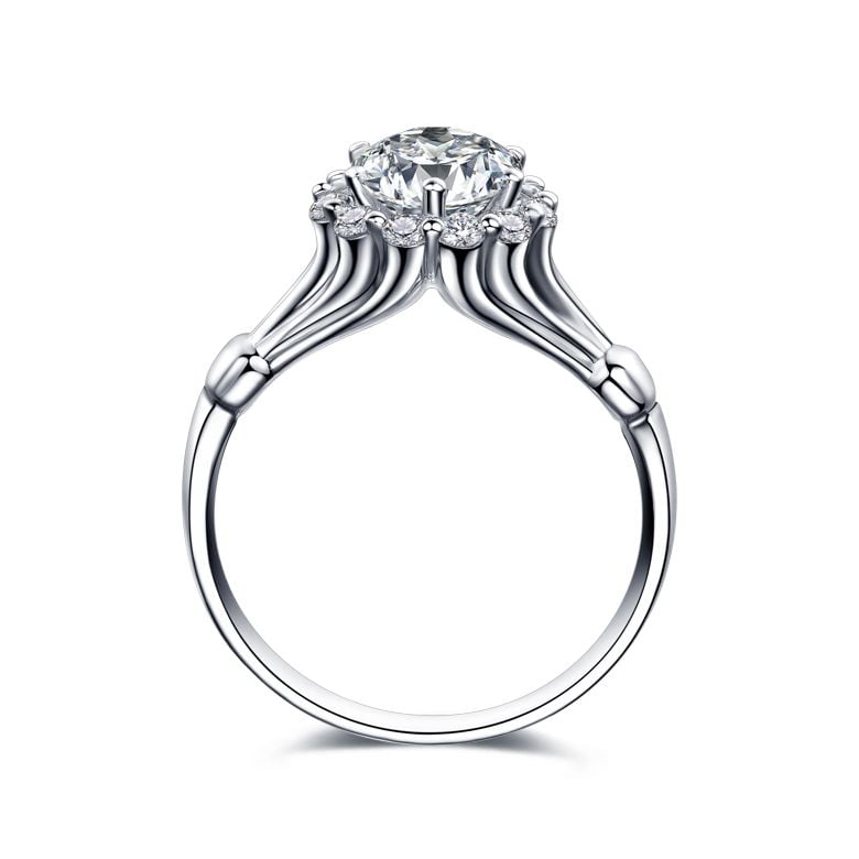 Bague de fiancailles solitaire accompagné, surplombé diamants - 0.43ct - 4