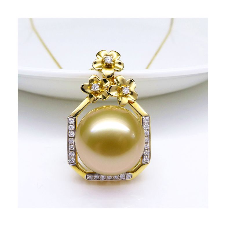Pendentif parfum précieux -  Or jaune & diamants - Perle dorée - 1