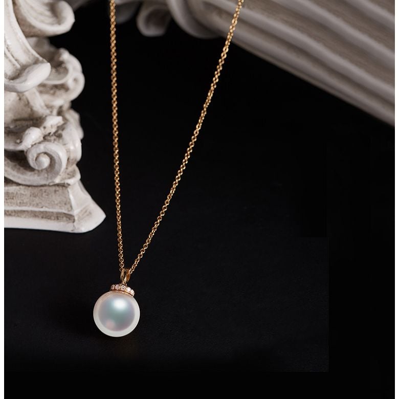 Pendentif Ojo. Perle Akoya Japon. Couronne Diamants, Or jaune - 4