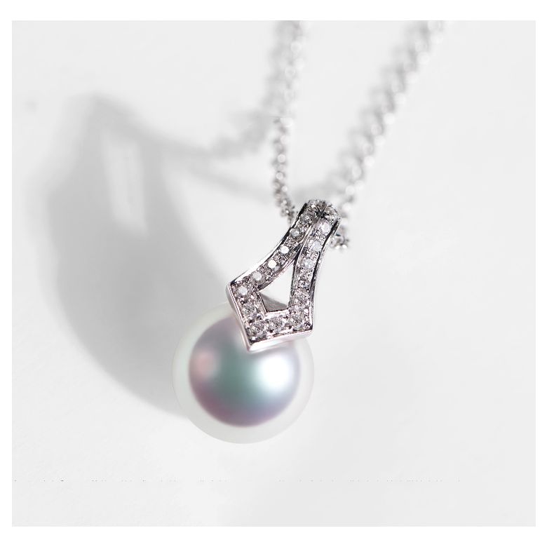 Pendentif perle du Japon Akoya. Michiko. Or blanc et diamants - 5