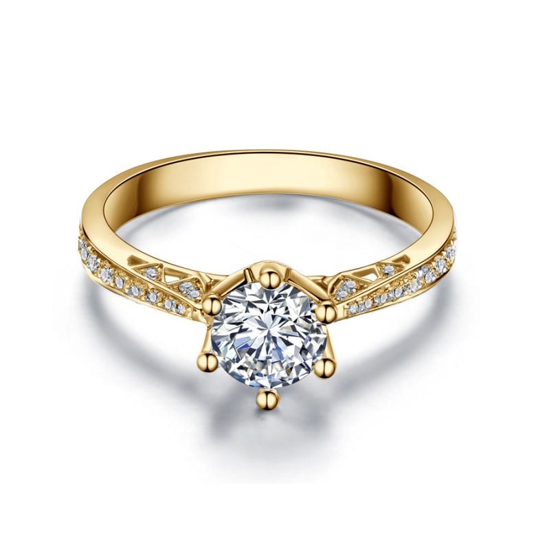 Bague de fiancailles - Diamant solitaire accompagné - Or jaune- Koh-I-Noor - 3