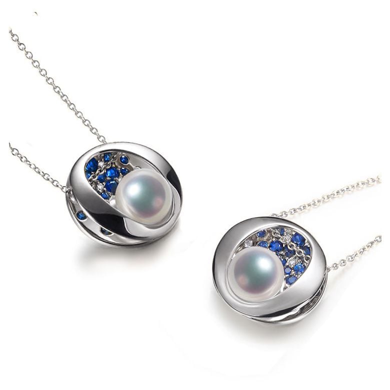 Pendentif constellation seiza I Perle Akoya, diamant, saphir, or blanc - 9