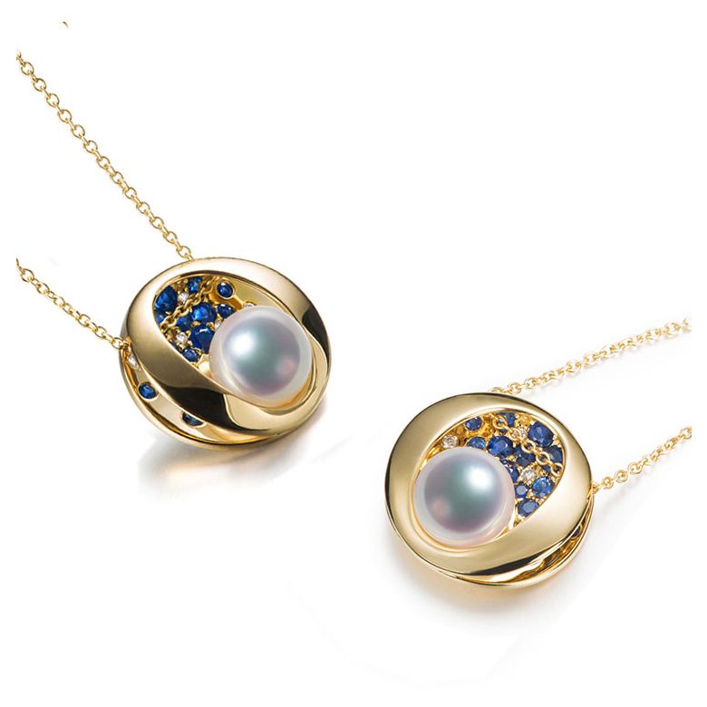Pendentif constellation seiza I Perle Akoya, diamant, saphir, or jaune - 10