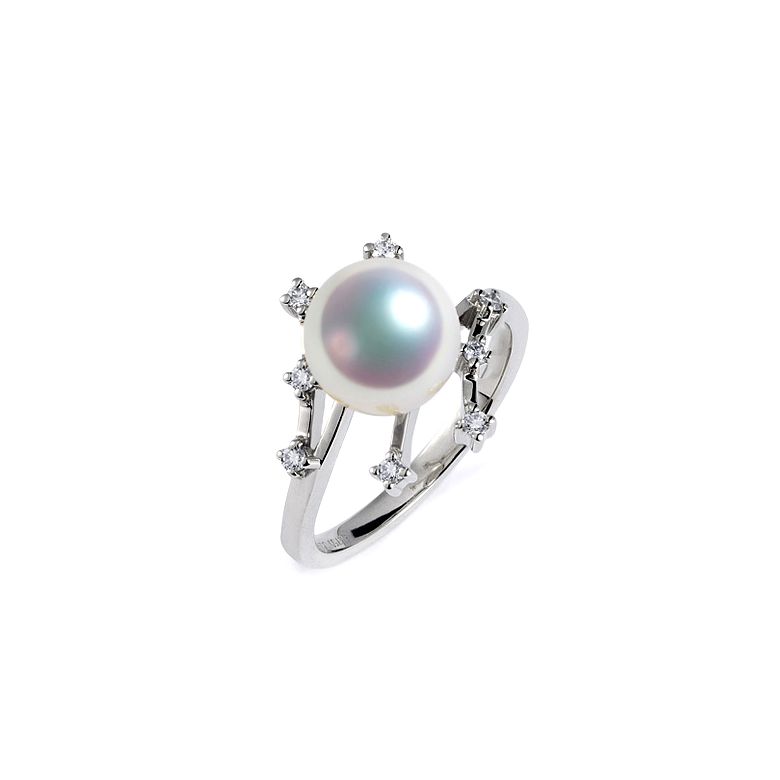 Bague Étoile des neiges. Perle Akoya, Or blanc, diamants - 1