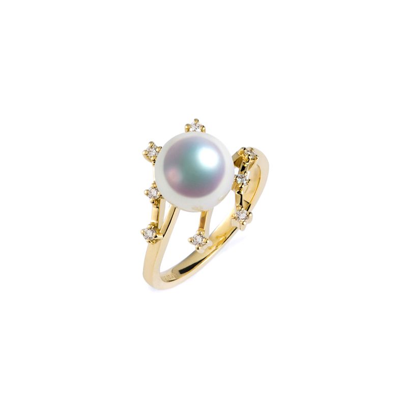 Bague Étoile des neiges. Perle Akoya, Or jaune, diamants - 1