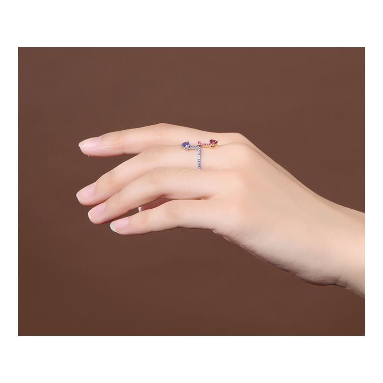 Bague Univers parallèles. Or blanc, jaune et pierres précieuses - 3