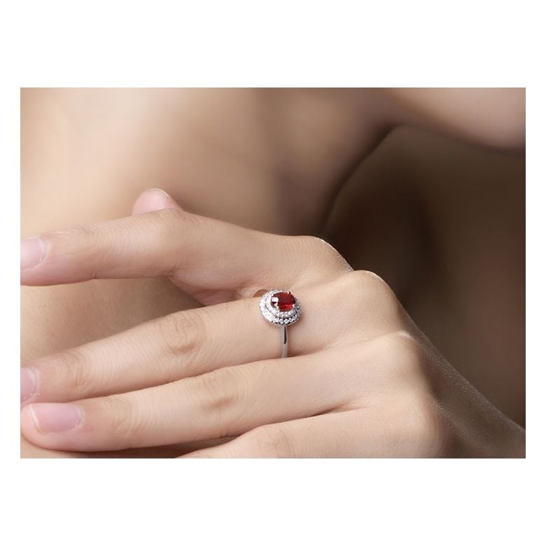 1 rubis, des diamants et de l'or blanc : Bague Florali - 4