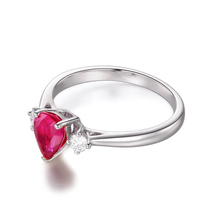 Bague Amour. Or blanc, rubis 1ct taillé en poire, diamants - 6