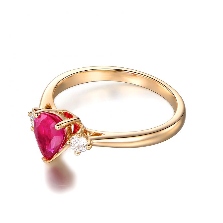 Bague Amour. Or jaune, rubis 1ct taillé en poire, diamants - 7