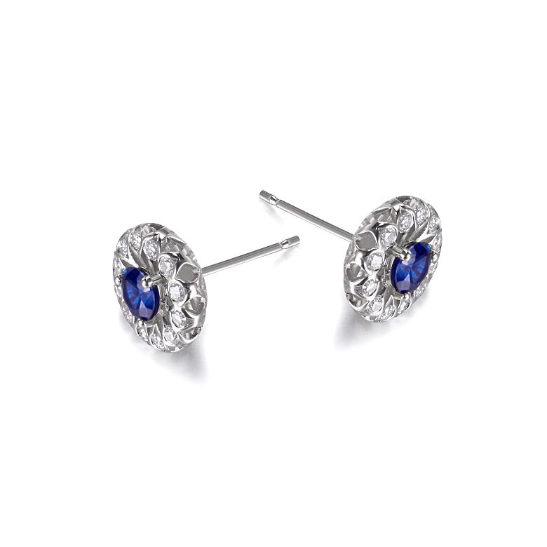 Boucle d oreille bleu de Médicis - Saphir, or blanc, diamant - 6