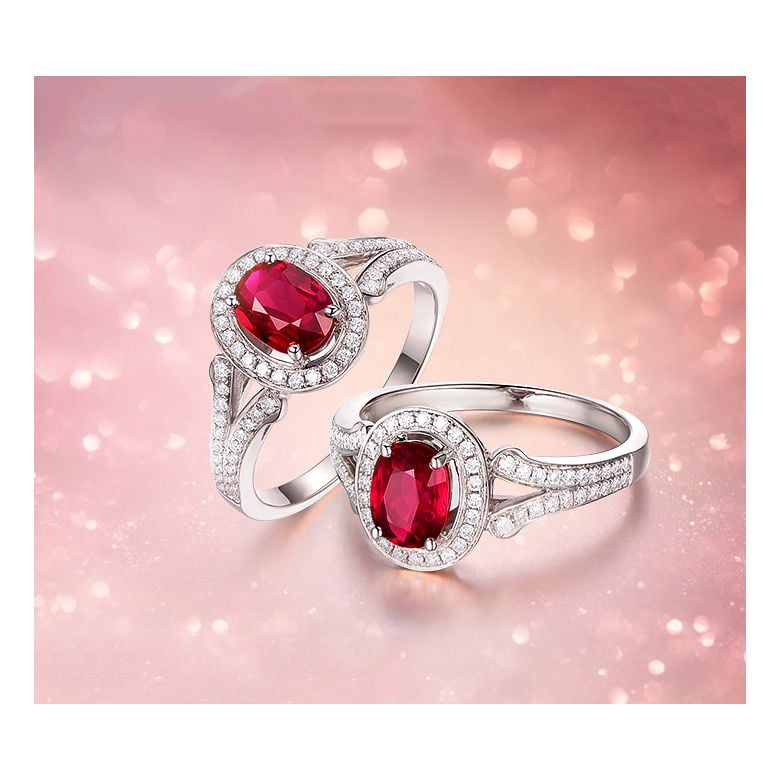 Bague Mogok, rubis de Mozambique.  Or blanc et diamants | Mogok - 11