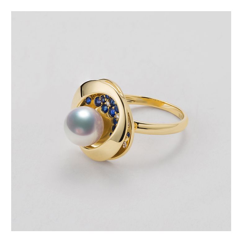 Bague Seiza Constellation I Perle Akoya, saphir, diamant I Or jaune - 11