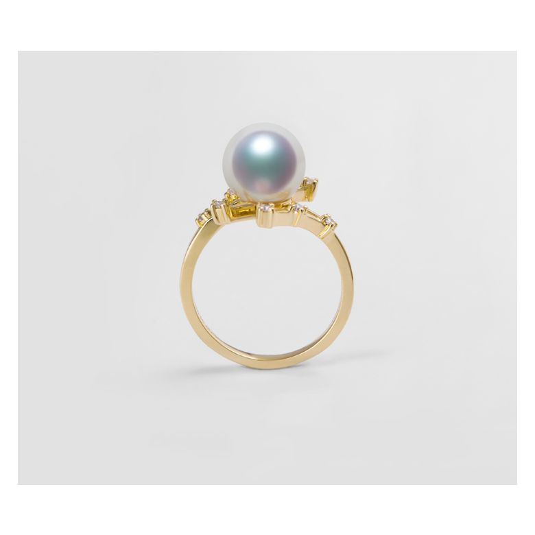 Bague Étoile des neiges. Perle Akoya, Or jaune, diamants - 10