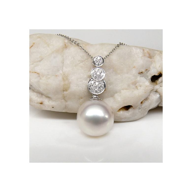 Pendentif de joaillerie en or blanc, diamants et perle d’Australie - 3
