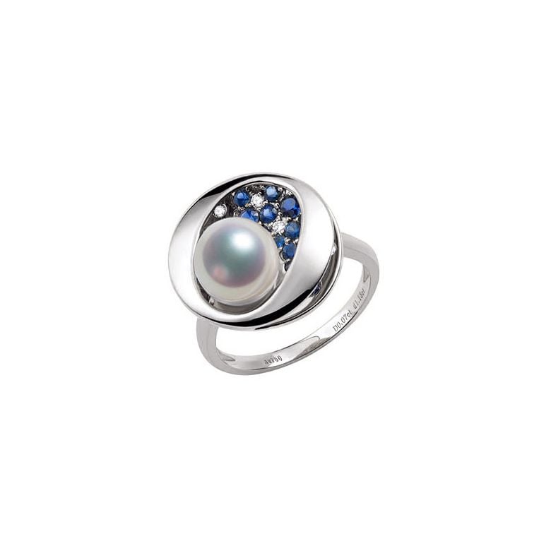 Bague Seiza Constellation I Perle Akoya, saphir, diamant I Or blanc - 1