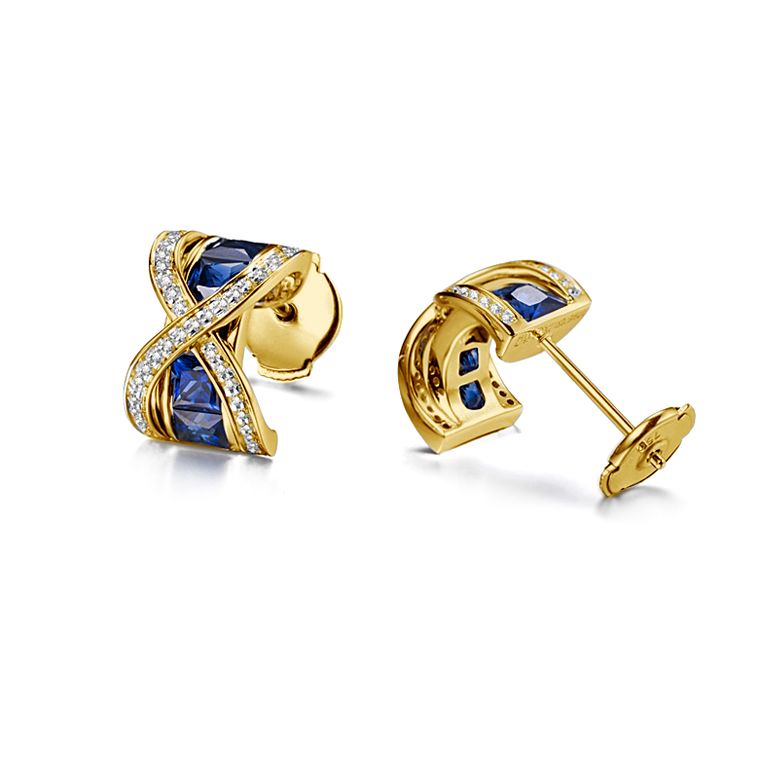 Boucles Oreilles sens de nos vies. En saphirs, diamants et Or jaune - 9