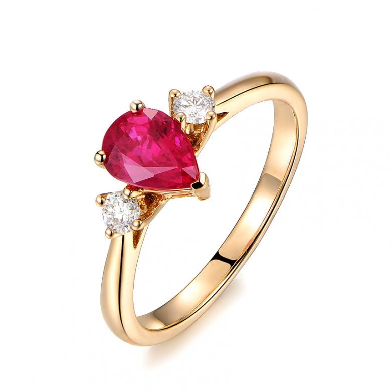 Bague Amour. Or jaune, rubis 1ct taillé en poire, diamants - 1