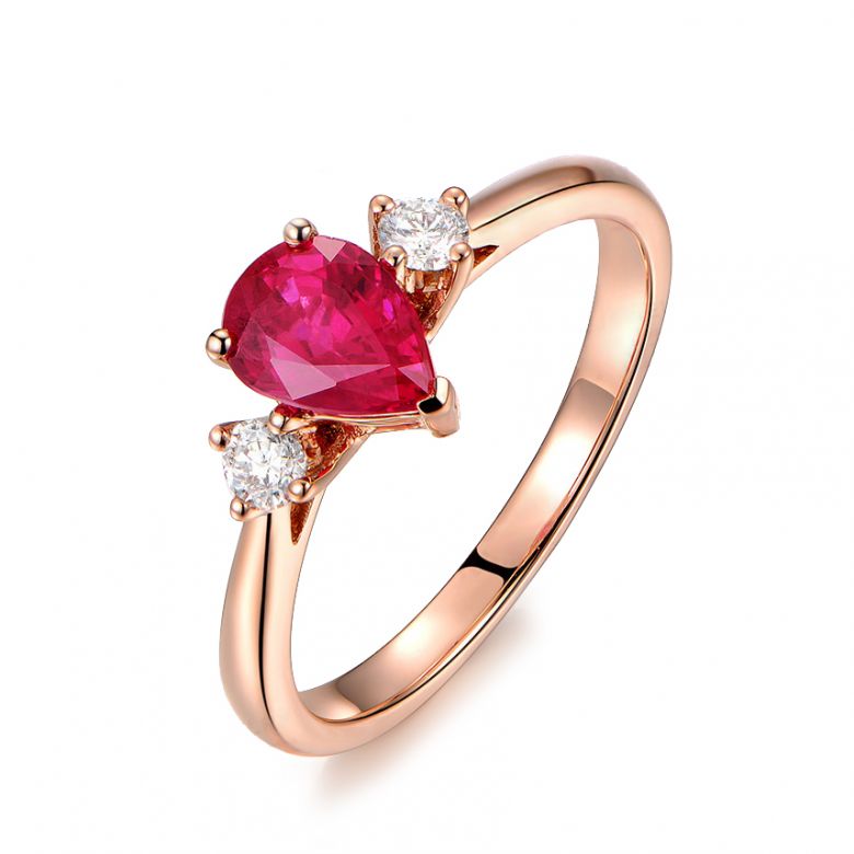 Bague Amour. Or rose, rubis 1ct taillé en poire, diamants - 1