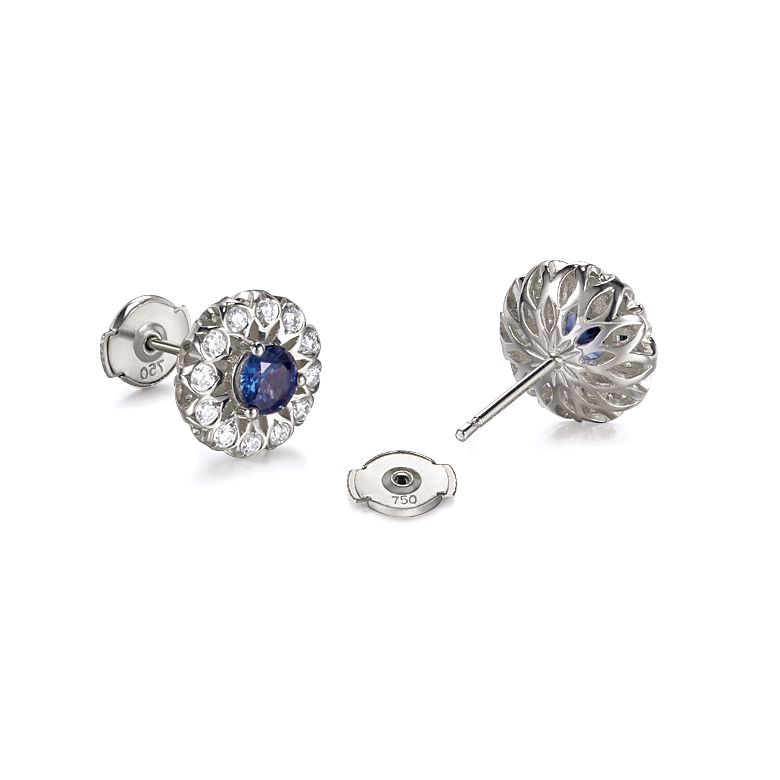 Boucle d oreille bleu de Médicis - Saphir, or blanc, diamant - 9