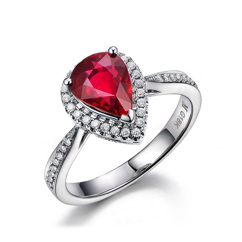 Bague Comtesse Rubis Poire et Diamants. Or blanc - 1