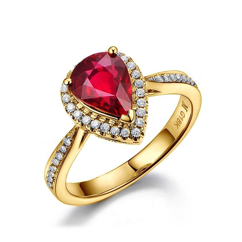 Bague Comtesse Rubis Poire et Diamants. Or jaune - 1