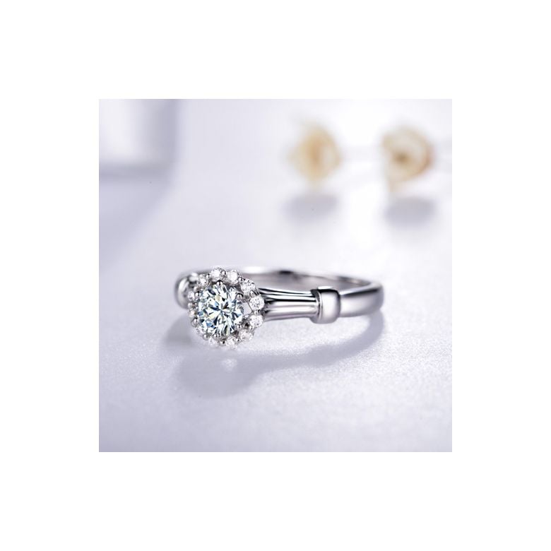 Bague de fiancailles solitaire accompagné, surplombé diamants - 0.43ct - 9