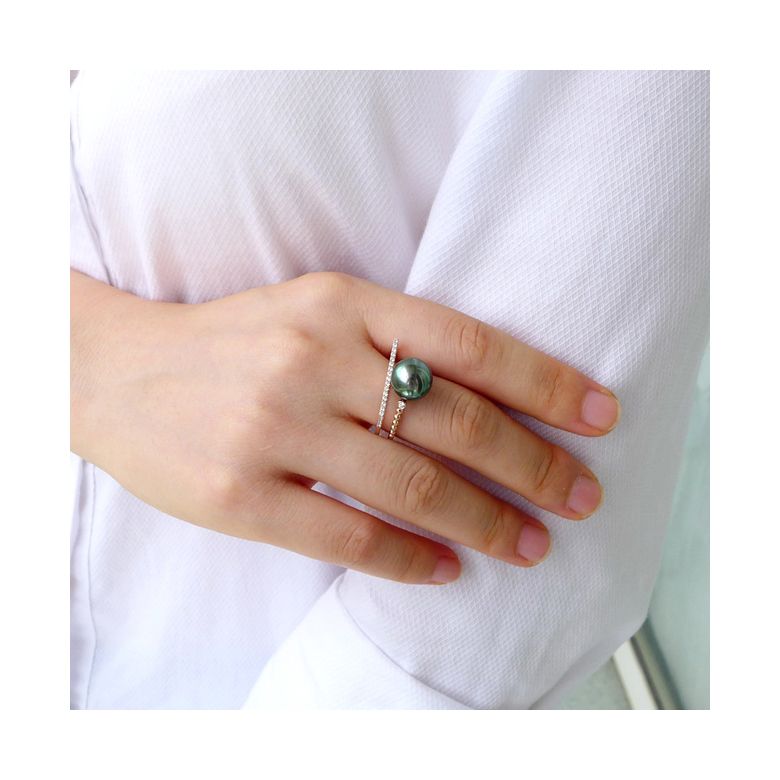 Bague perle de Tahiti, Or jaune, diamants - Saperlipopette - 11
