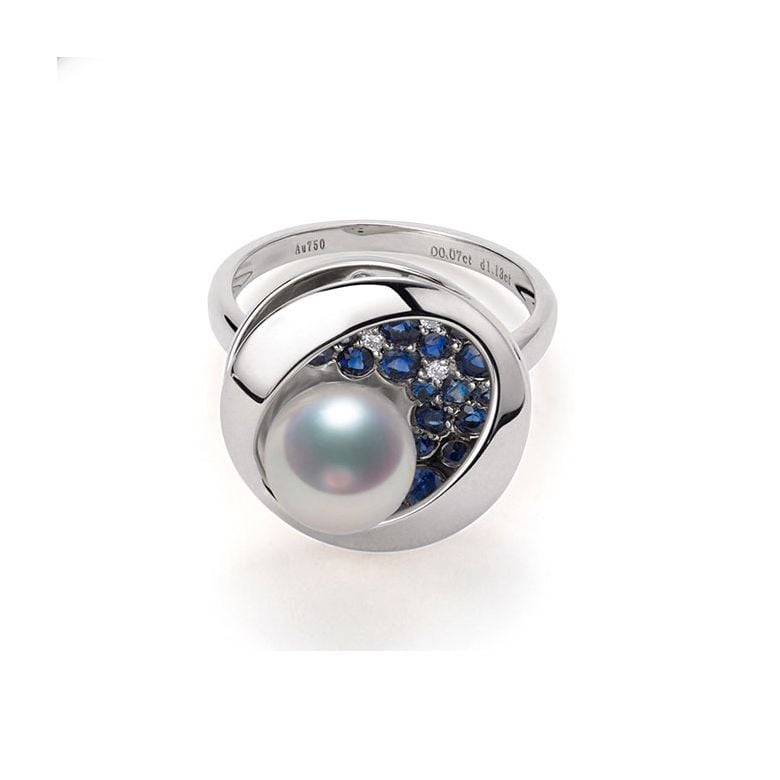 Bague Seiza Constellation I Perle Akoya, saphir, diamant I Or blanc - 3