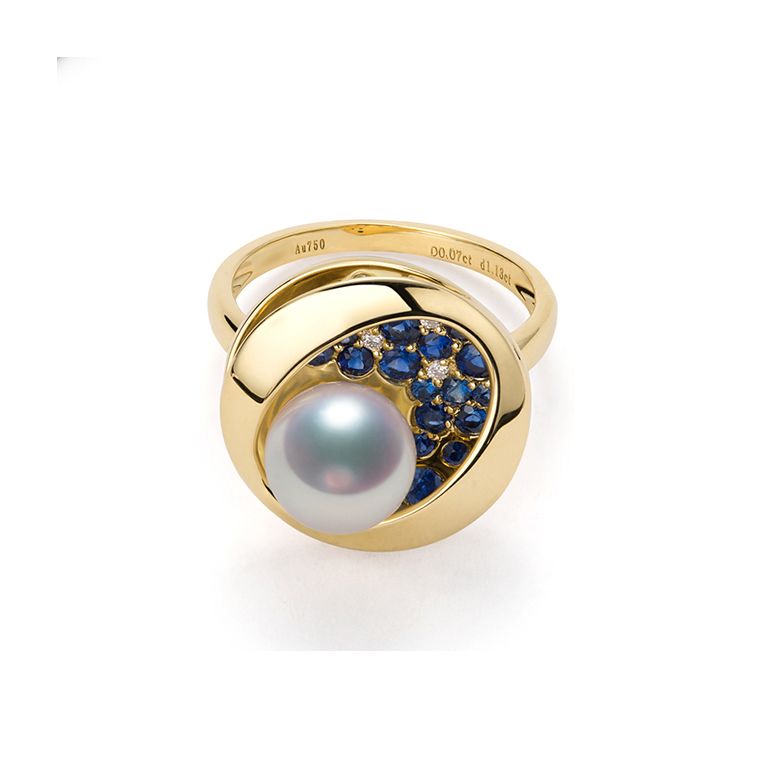 Bague Seiza Constellation I Perle Akoya, saphir, diamant I Or jaune - 1