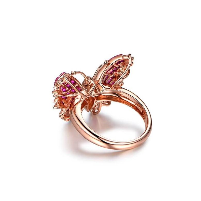 Bague Papillon argent. Rubis Birmanie, Or rose et diamants - 3