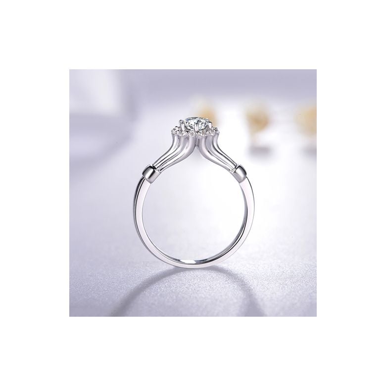 Bague de fiancailles solitaire accompagné, surplombé diamants - 0.43ct - 10