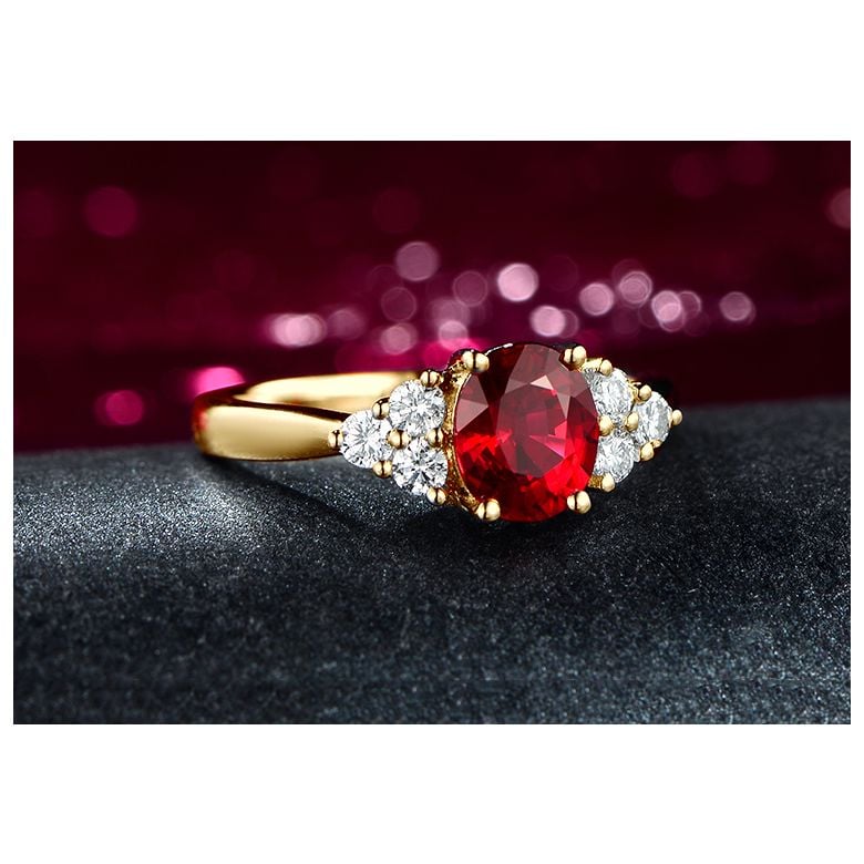 Bague Fiançailles Rubis, Diamants, Or jaune. Douce France - 4