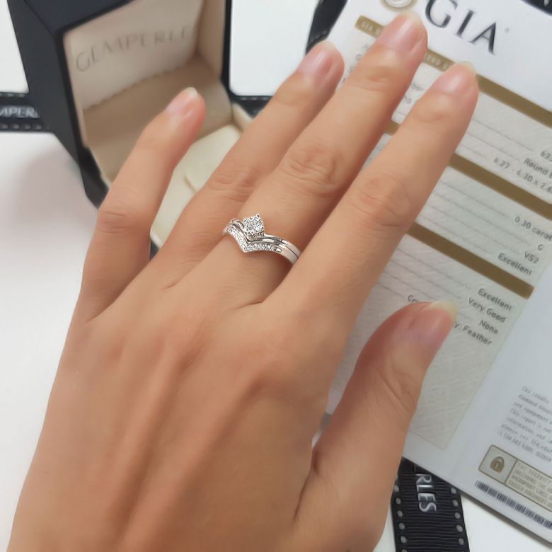 Bague Solitaire Accompagné Wonder Woman -  Bague de Fiançailles Or Blanc | Gemperles - 3