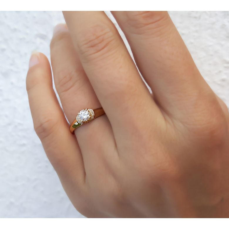 Solitaire bague en or jaune 18cts - 21 Diamants ronds 0.385ct - 5