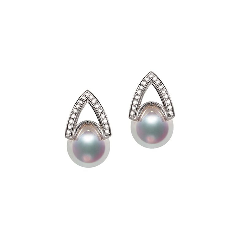 Boucle d oreille or blanc - diamant - Perle Akoya Japon - Masako - 1